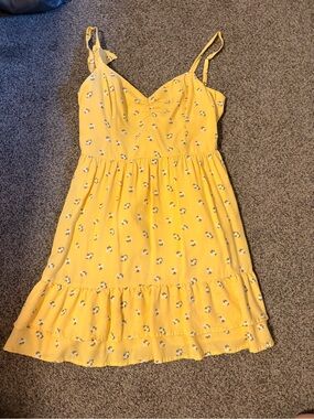 Hollister Yellow Floral Sundress with Ruffle Hem tie in back